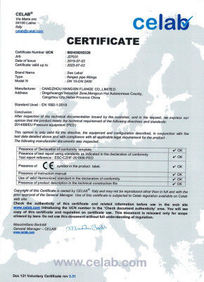 China Cangzhou Hangxin Flange Co.,Limited certificaciones